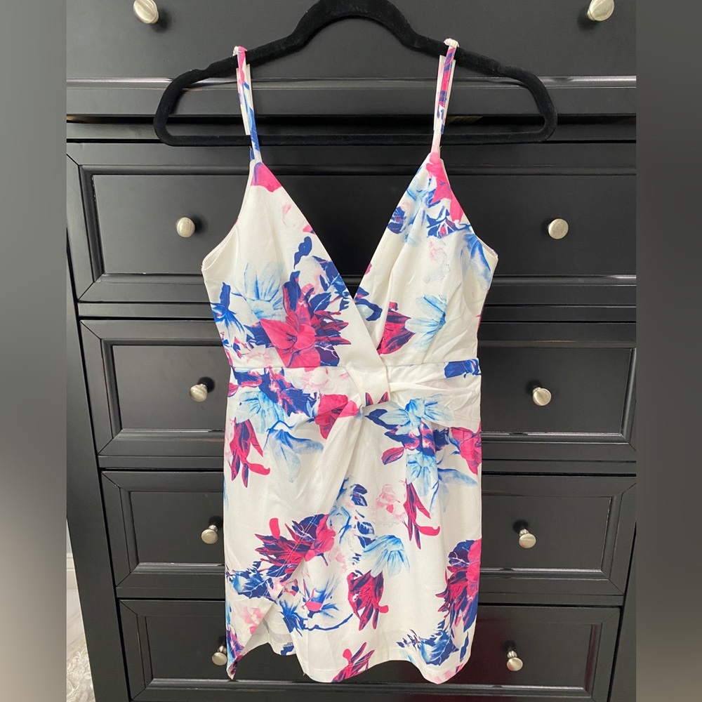White/Pink/Blue Floral Mini Dress